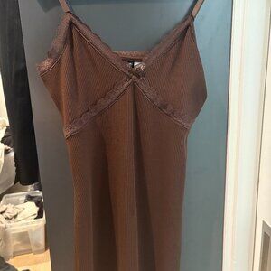 Brown Y2K Ribbed Minidress